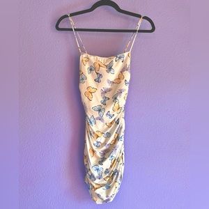 WINDSOR BUTTERFLY PRINTED RUCHED MINI DRESS - SIZE SMALL